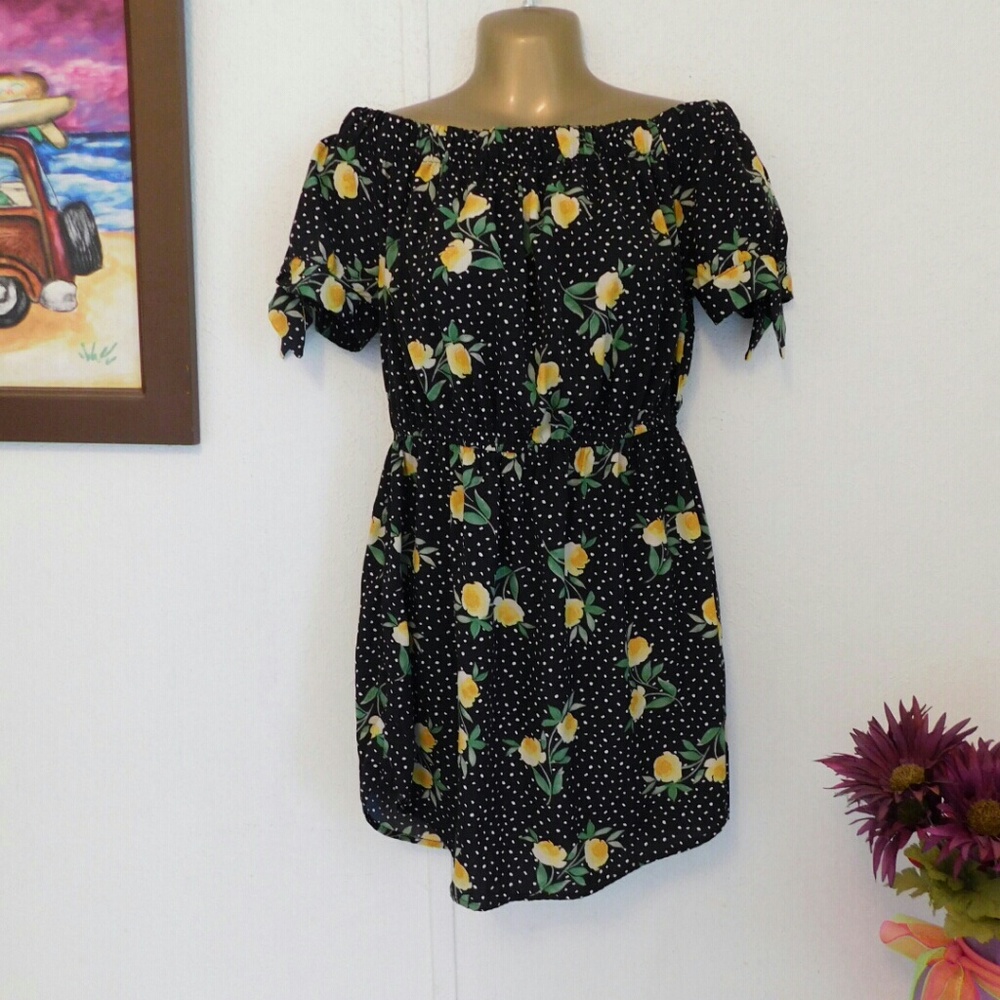 Mint of blush Summer black lemon tropical dress - Picture 1 of 4